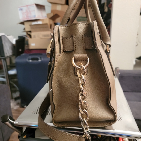 Michael Kors Hamilton  East West Satchel Leather Shoudler Bag Brown Luggage - Picture 3 of 16